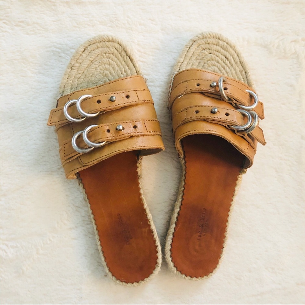 Rag and Bone Jules Tan Leather Espadrille Slide